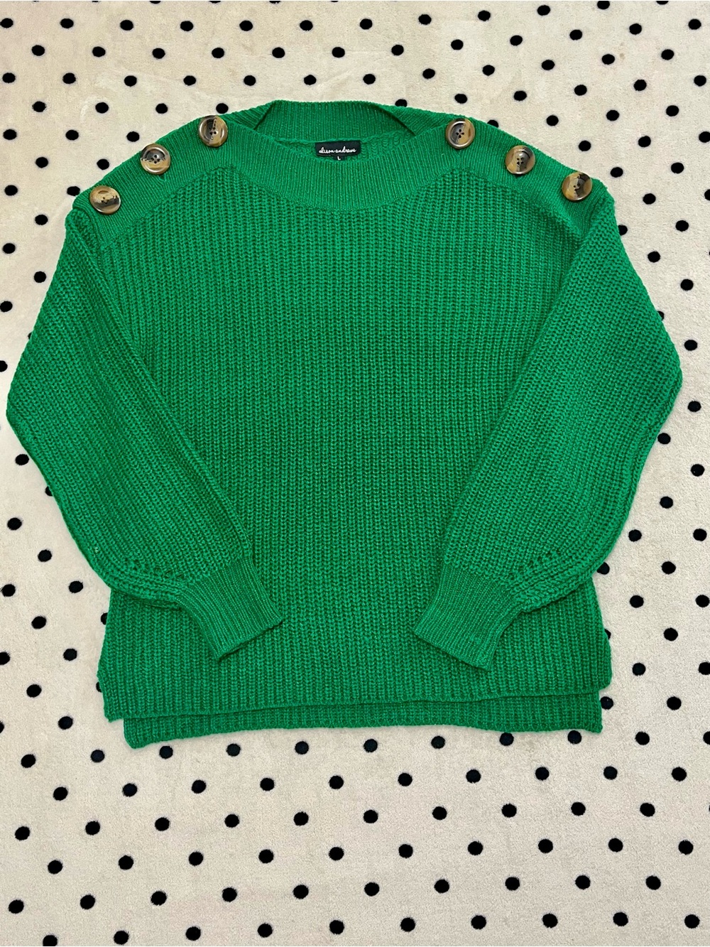 Alison Andrews Green Button-Shoulder Knit Sweater Size L